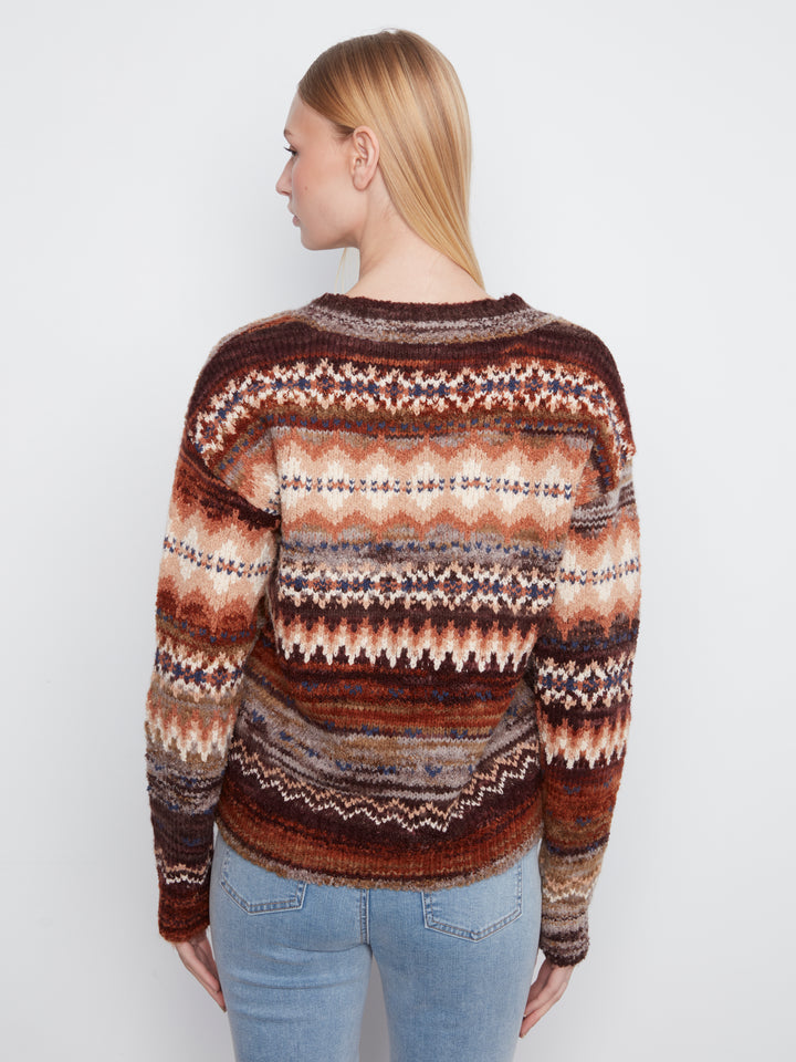Long Sleeve V-Neck Space Dye Sweater