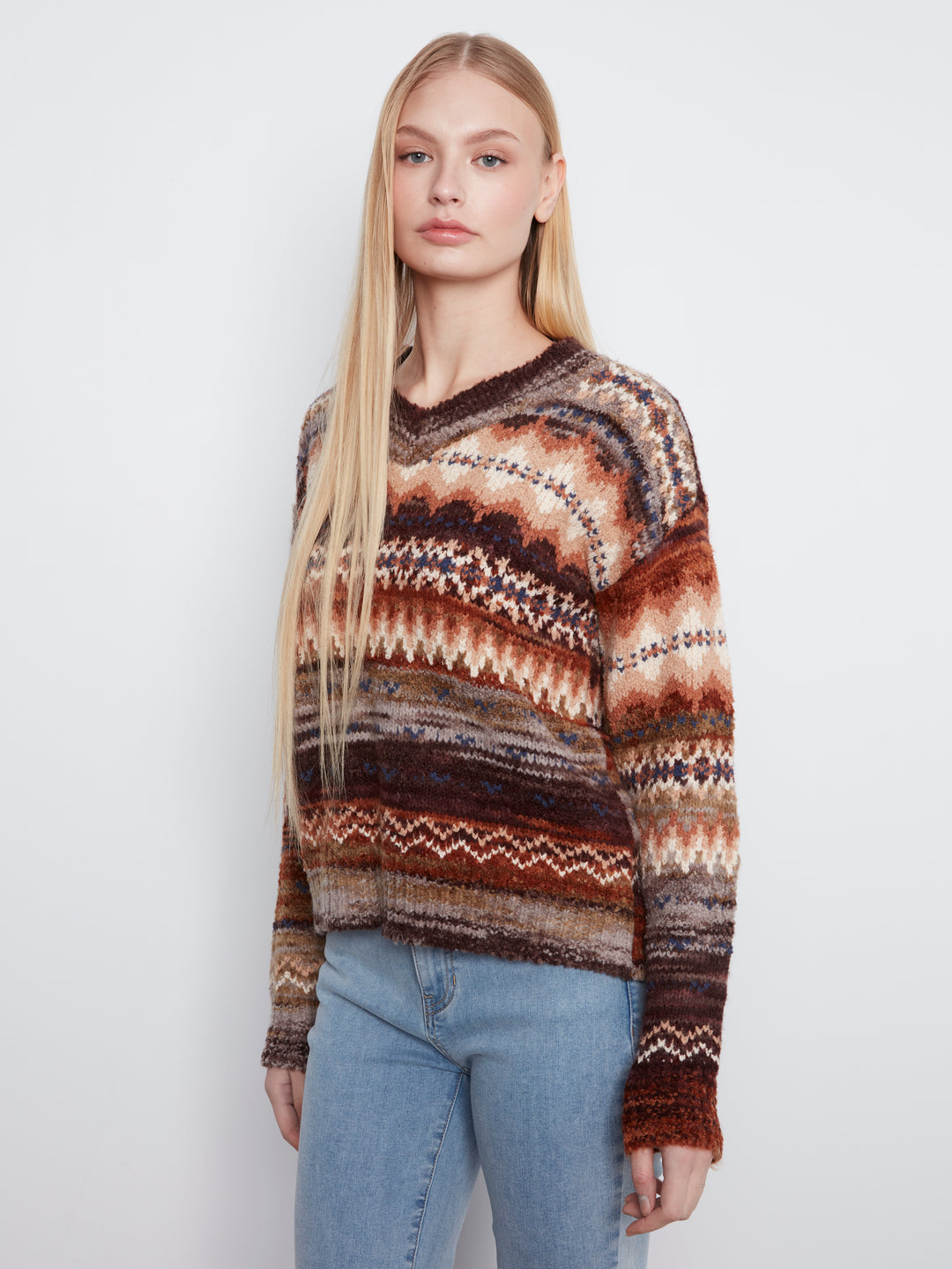 Long Sleeve V-Neck Space Dye Sweater
