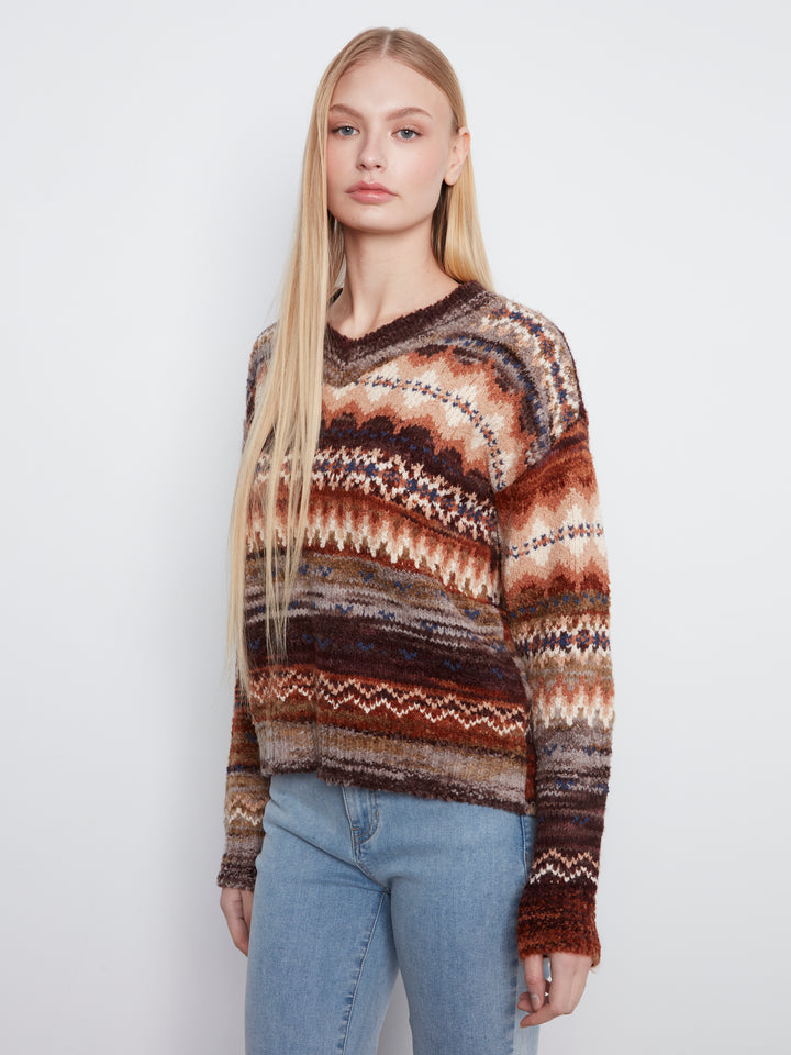 Long Sleeve V-Neck Space Dye Sweater