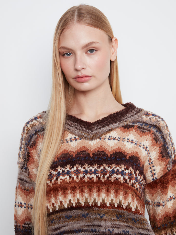 Long Sleeve V-Neck Space Dye Sweater