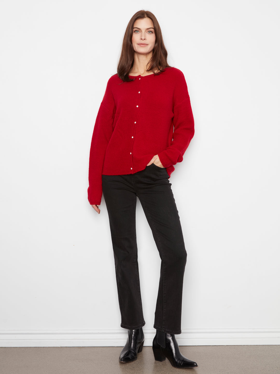 Long Sleeve Drop Shoulder Crew Neck Wear 2 Way Sweater Cardigan