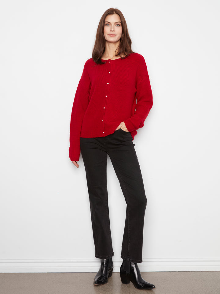 Long Sleeve Drop Shoulder Crew Neck Wear 2 Way Sweater Cardigan