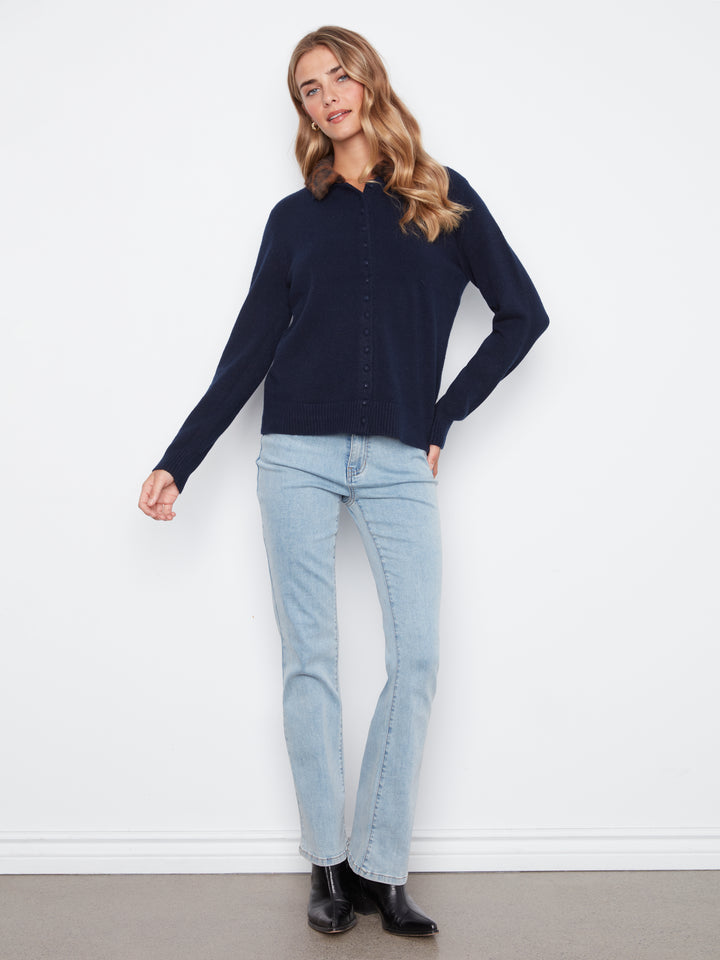 Plushy Button Up Cardigan With Faux Fur Removable Collar