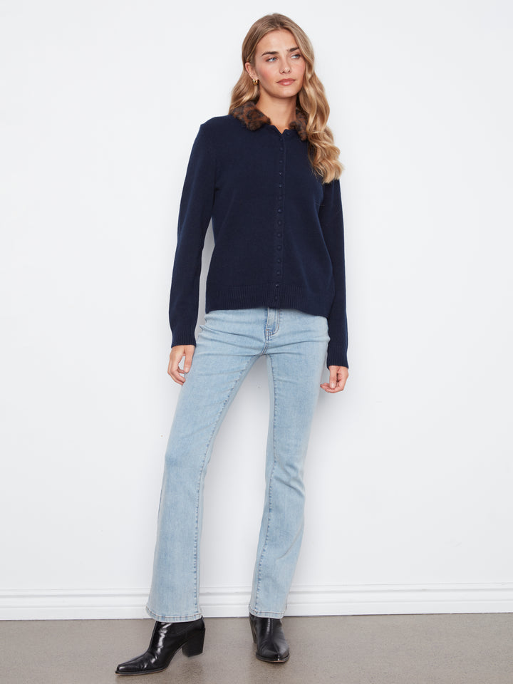 Plushy Button Up Cardigan With Faux Fur Removable Collar
