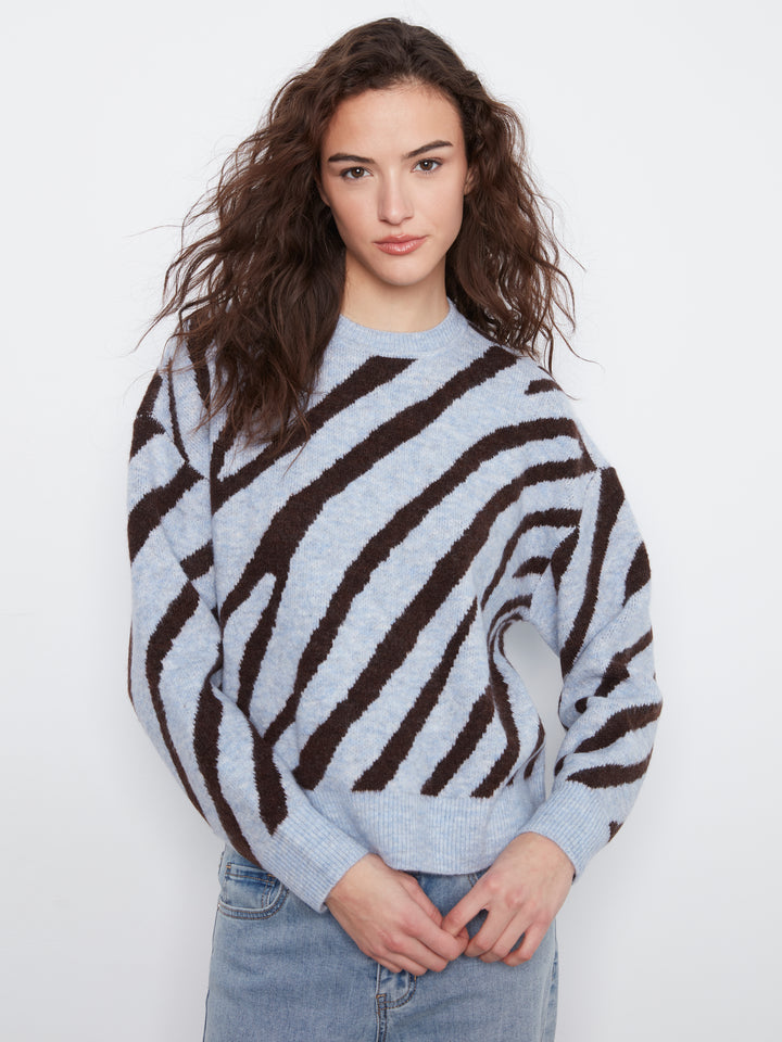 Long Sleeve Drop Shoulder Crew Neck Jacquard Sweater