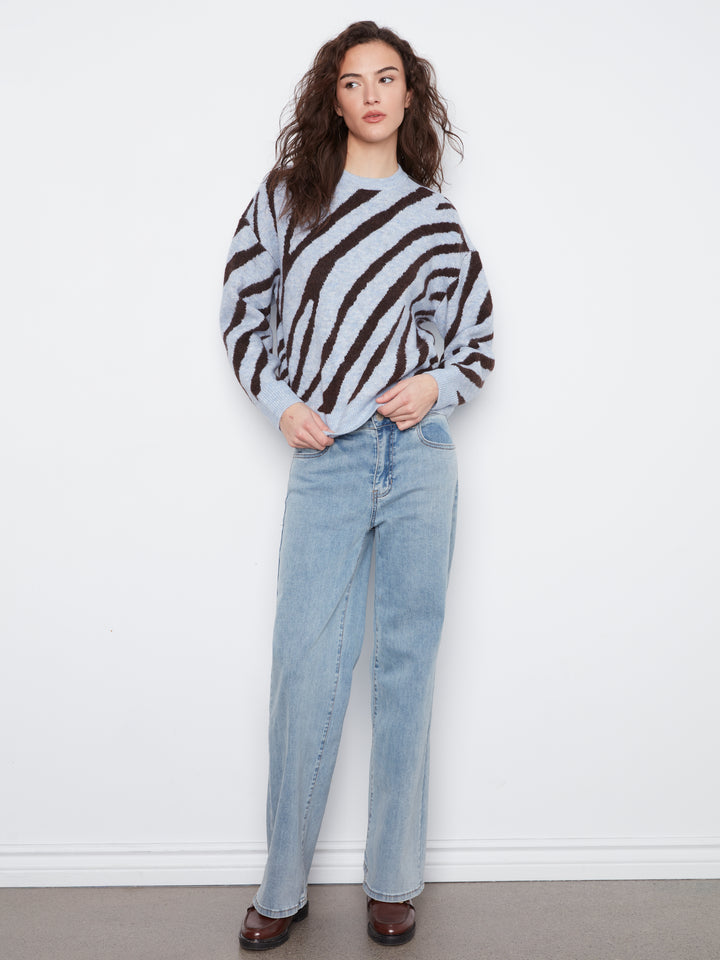 Long Sleeve Drop Shoulder Crew Neck Jacquard Sweater
