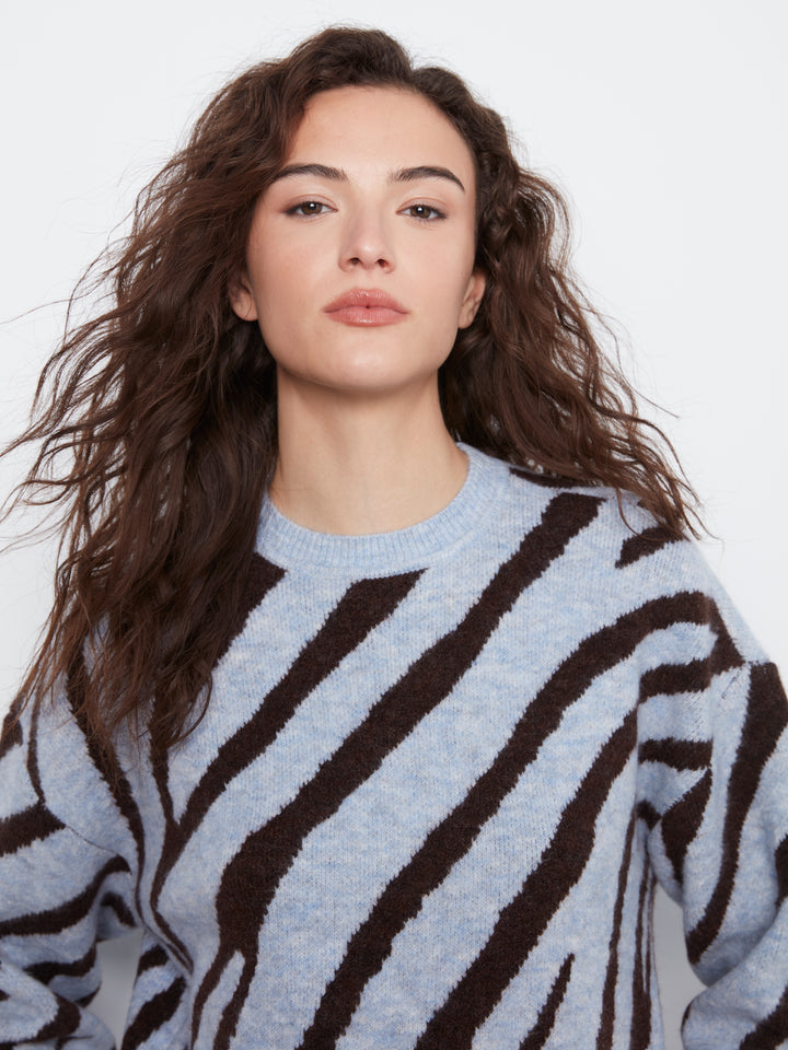 Long Sleeve Drop Shoulder Crew Neck Jacquard Sweater