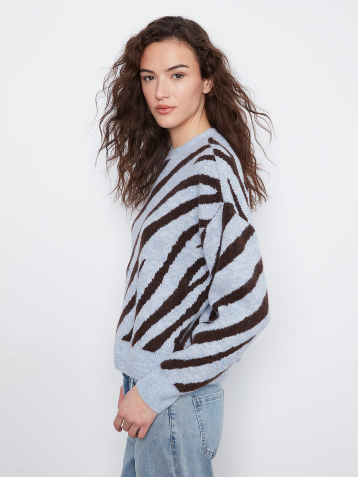 Long Sleeve Drop Shoulder Crew Neck Jacquard Sweater