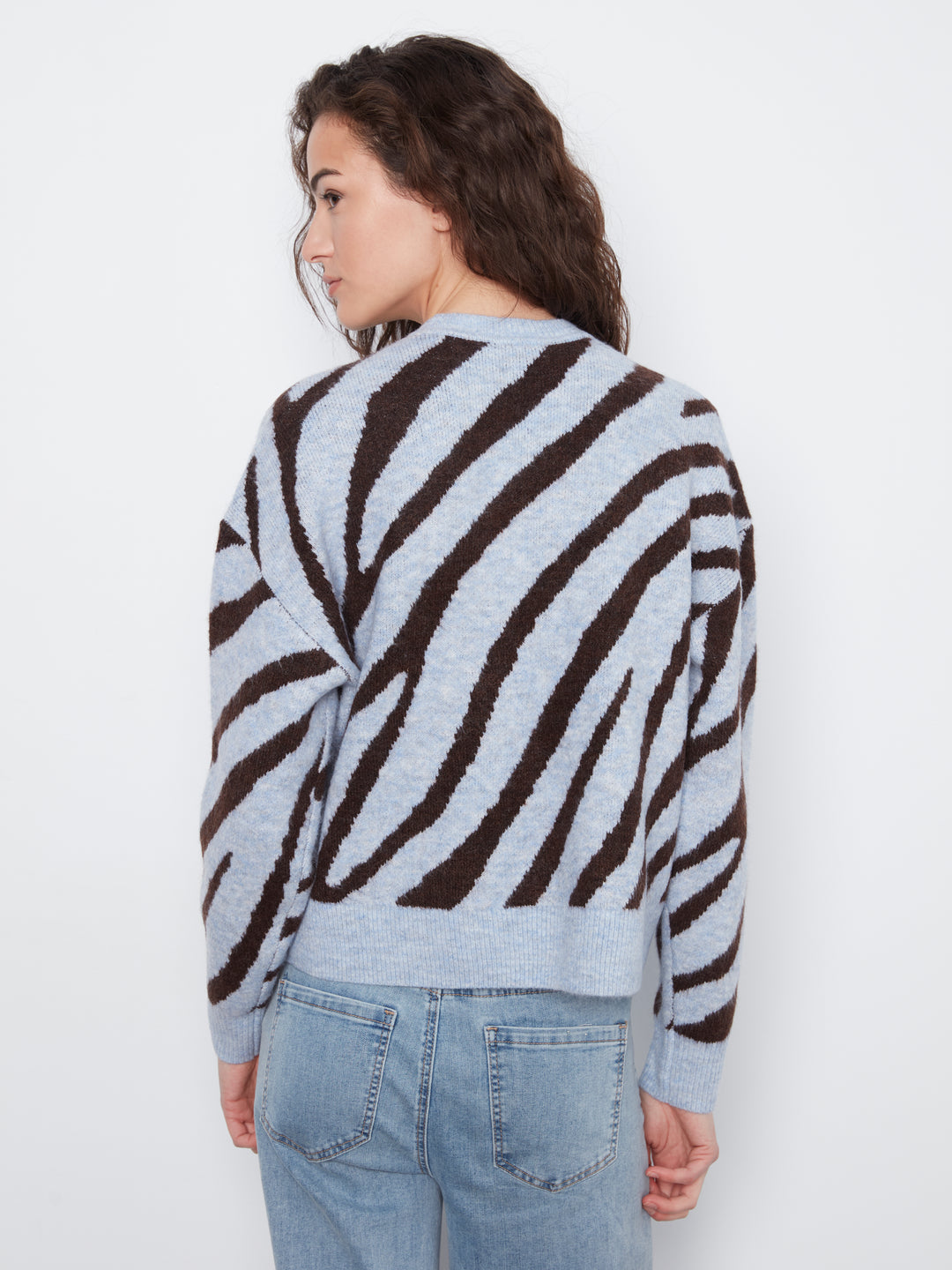 Long Sleeve Drop Shoulder Crew Neck Jacquard Sweater