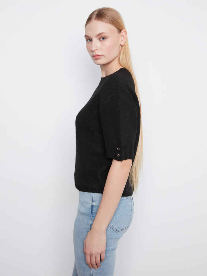 Elbow Sleeve Mock Neck Sweater With Buttons Detail At Cuff