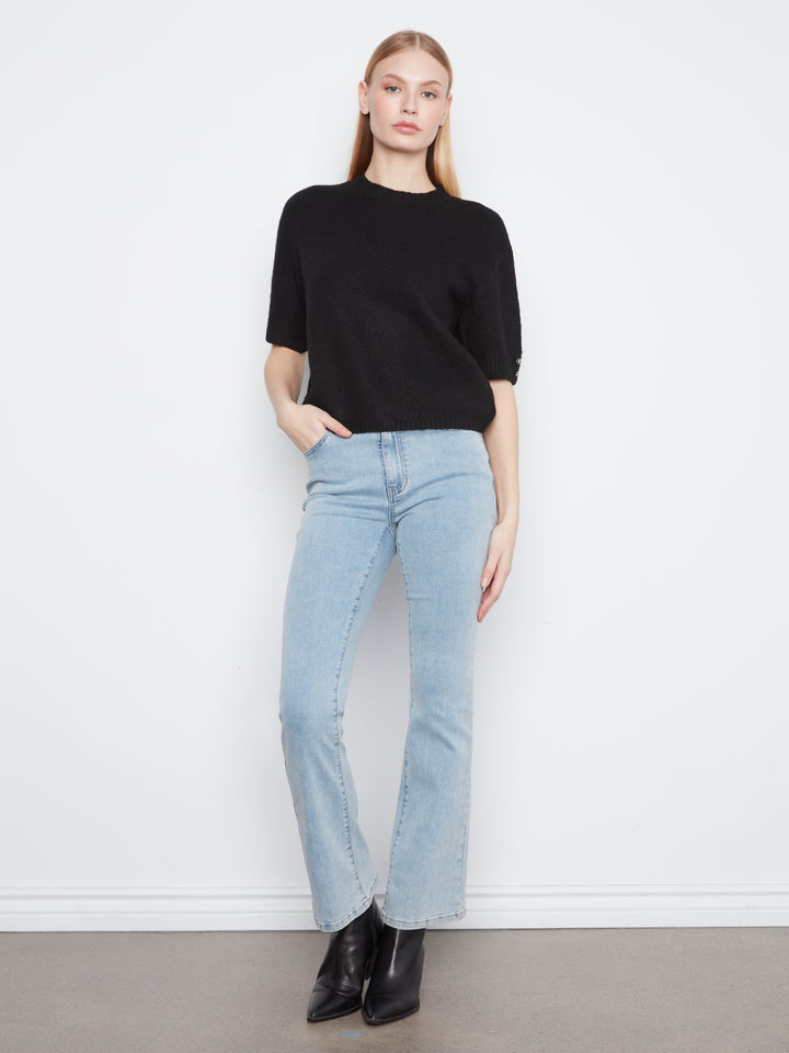 Elbow Sleeve Mock Neck Sweater With Buttons Detail At Cuff