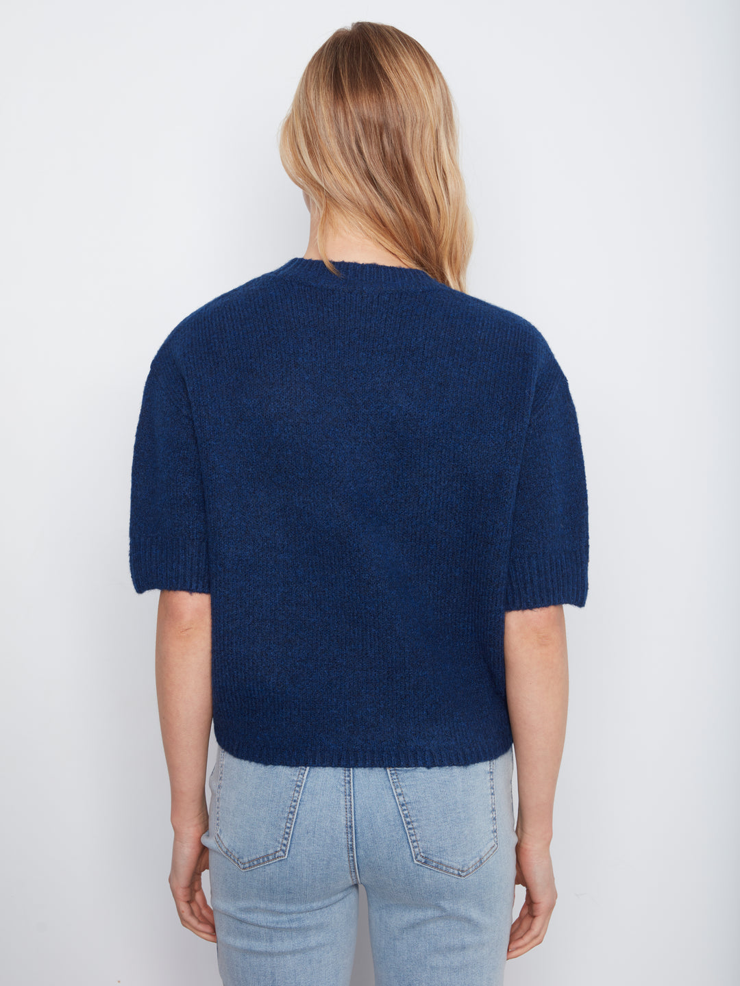 Elbow Sleeve Mock Neck Sweater With Buttons Detail At Cuff