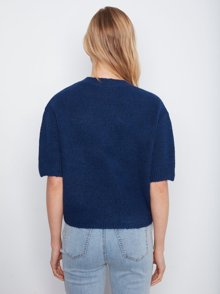 Elbow Sleeve Mock Neck Sweater With Buttons Detail At Cuff