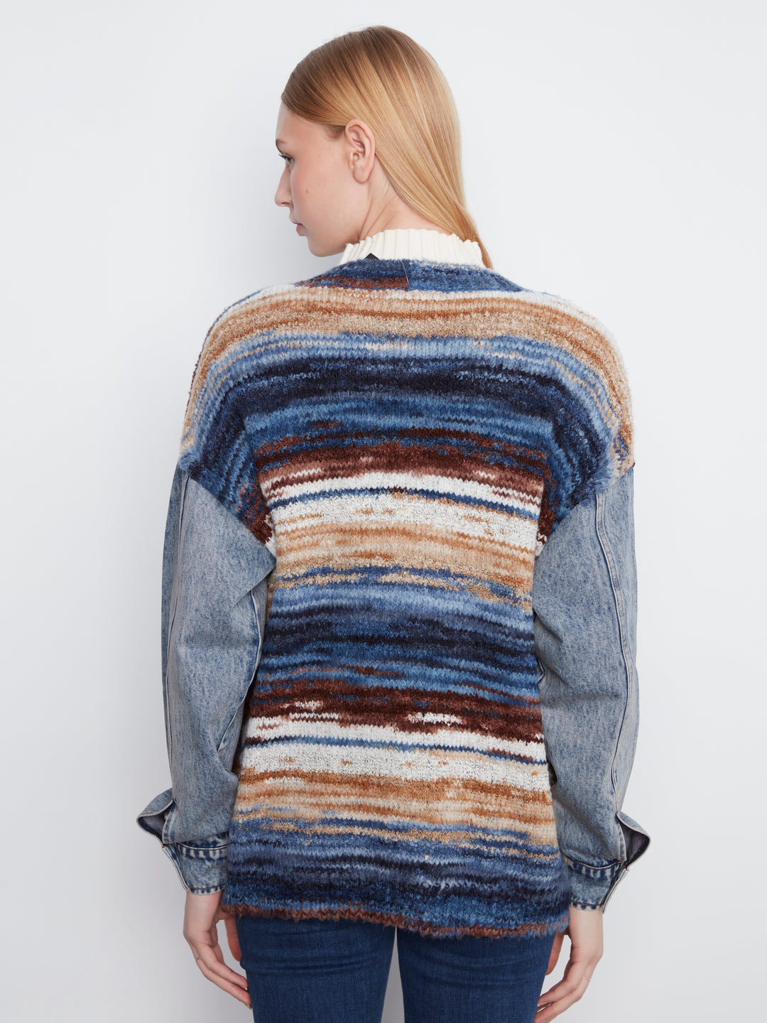 Space Dye Yarn Cardigan With Denim Combo