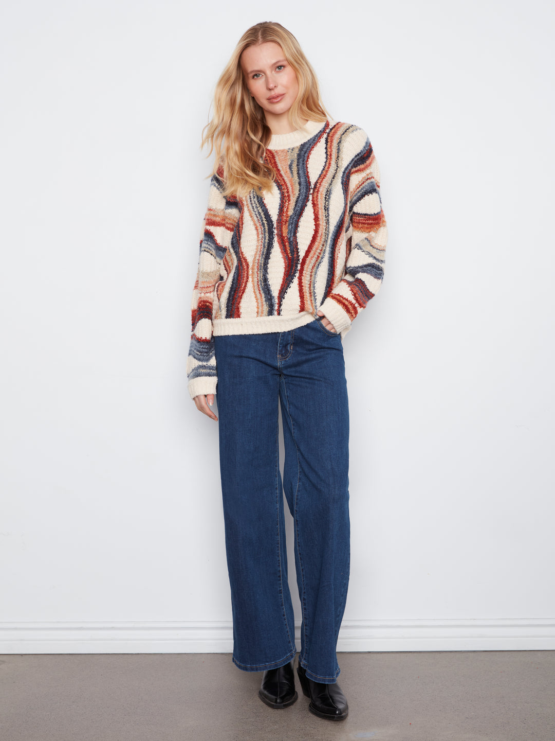 Long Sleeve Crew Neck Novelty Jacquard Sweater