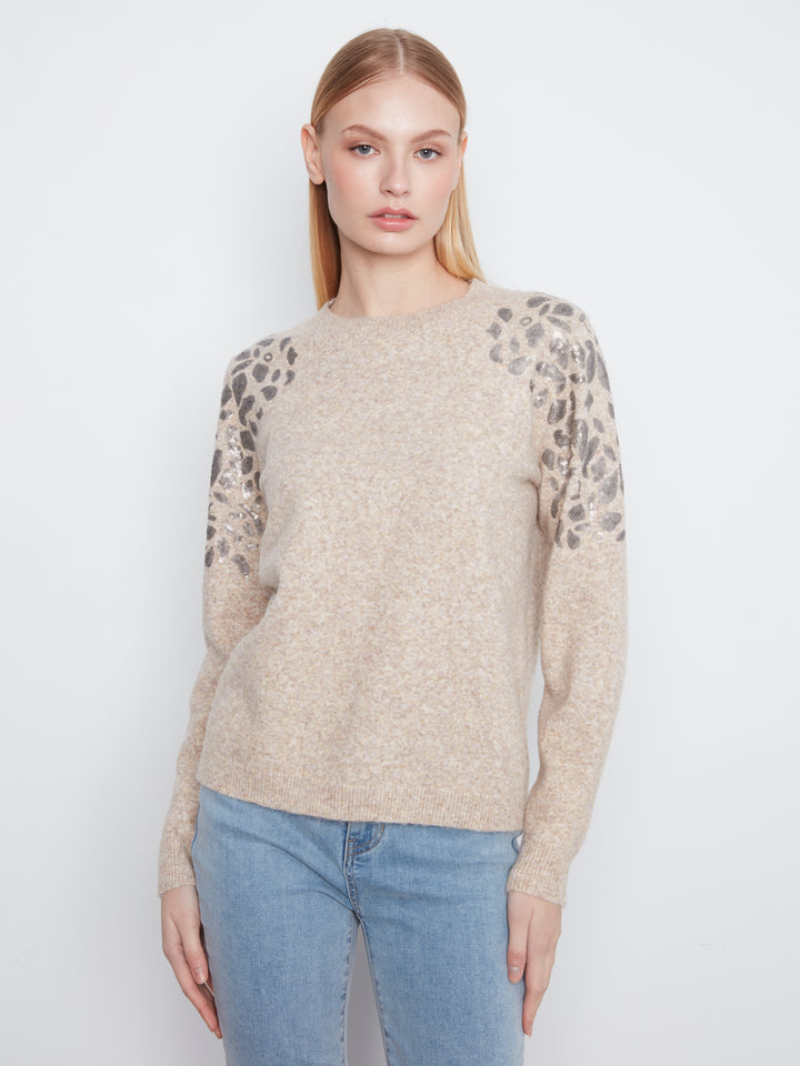 Plushy Sweater With Floral Embroidery at Shoulder