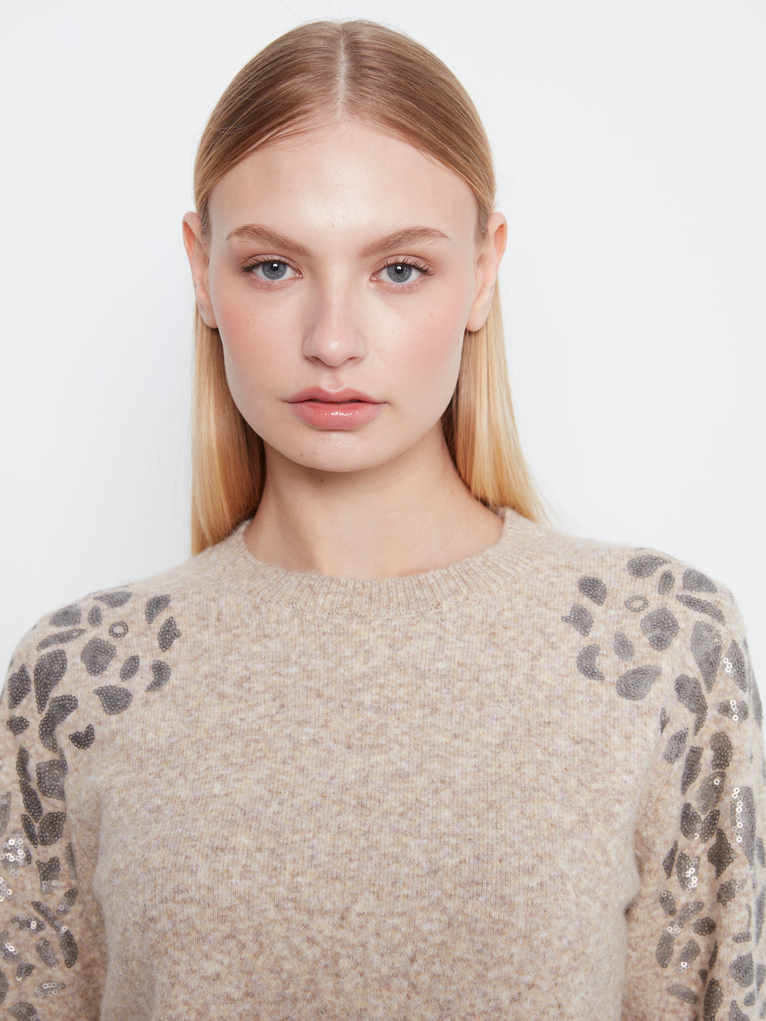 Plushy Sweater With Floral Embroidery at Shoulder