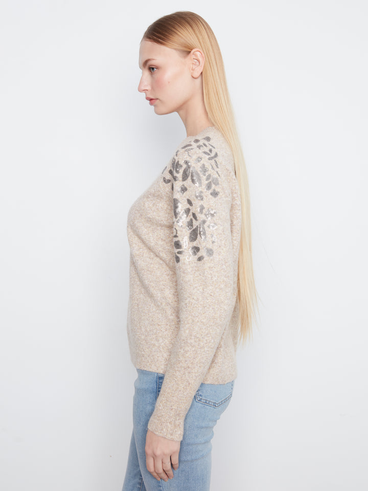 Plushy Sweater With Floral Embroidery at Shoulder