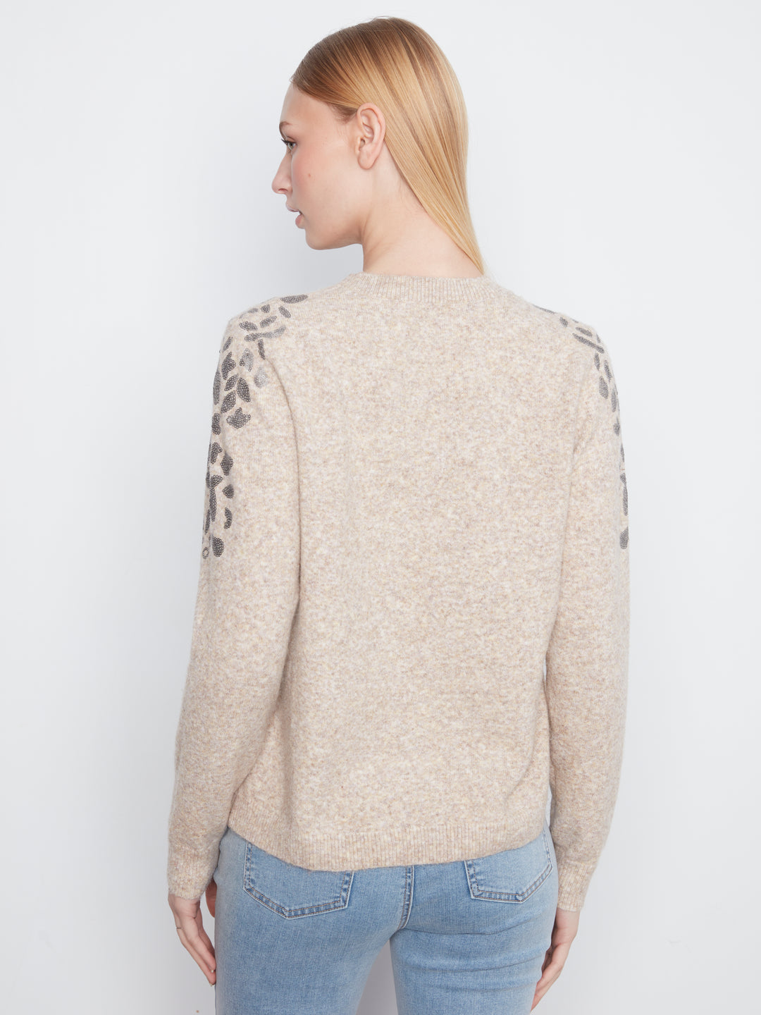 Plushy Sweater With Floral Embroidery at Shoulder