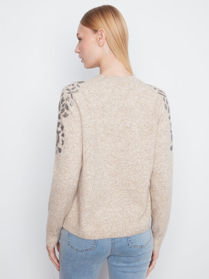 Plushy Sweater With Floral Embroidery at Shoulder