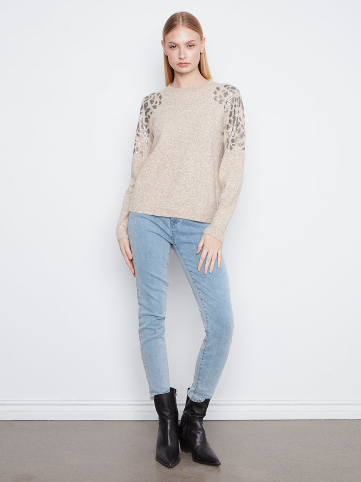 Plushy Sweater With Floral Embroidery at Shoulder