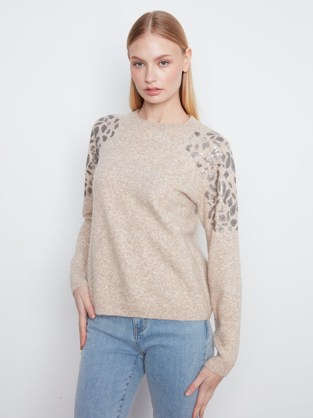Plushy Sweater With Floral Embroidery at Shoulder