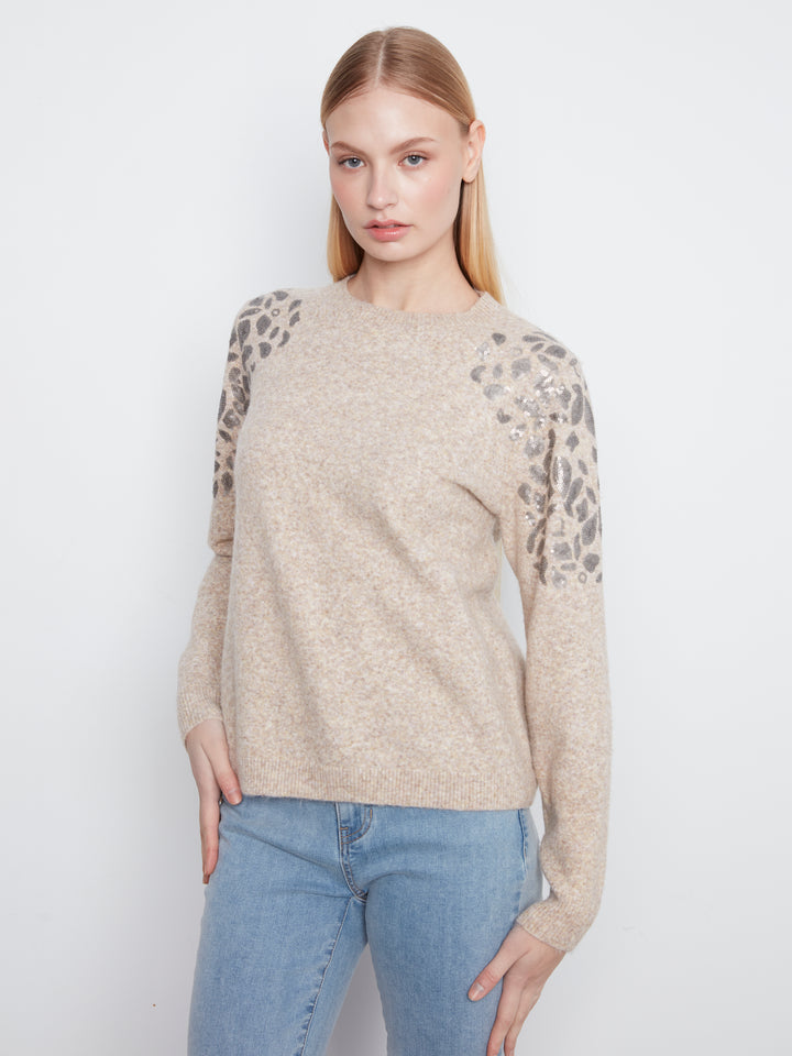 Plushy Sweater With Floral Embroidery at Shoulder