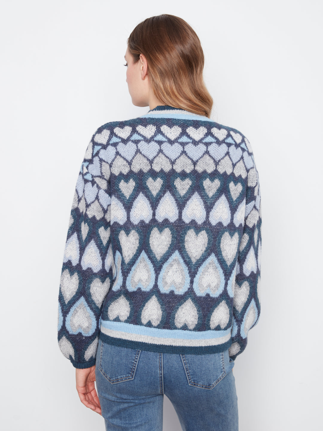 Heart Design Jacquard Mock Neck Sweater