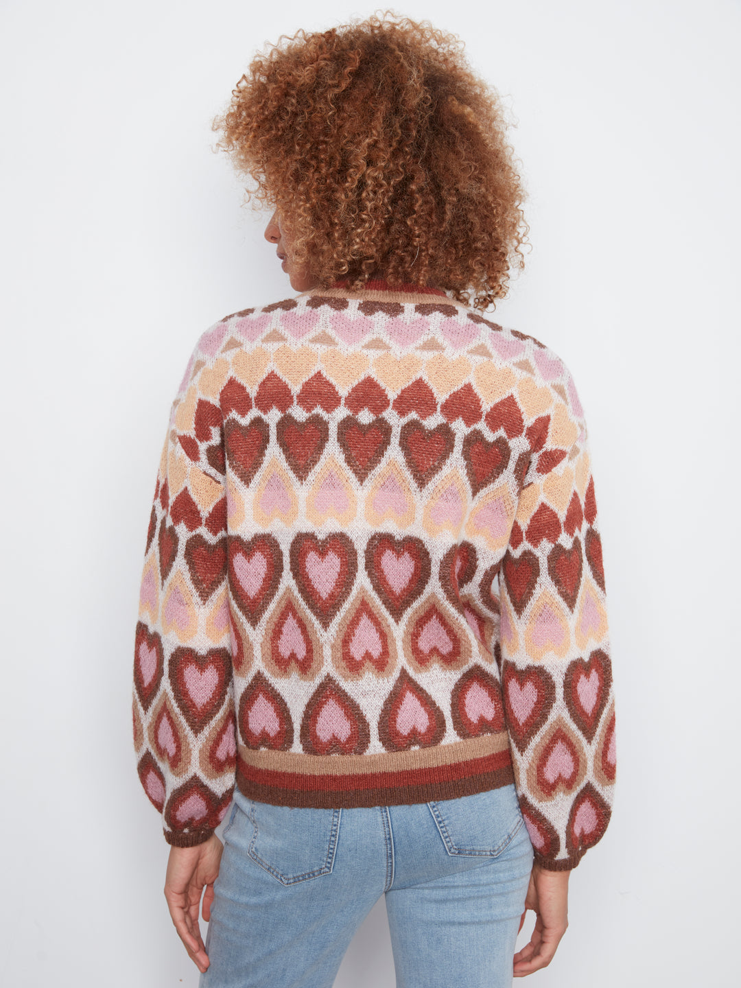 Heart Design Jacquard Mock Neck Sweater