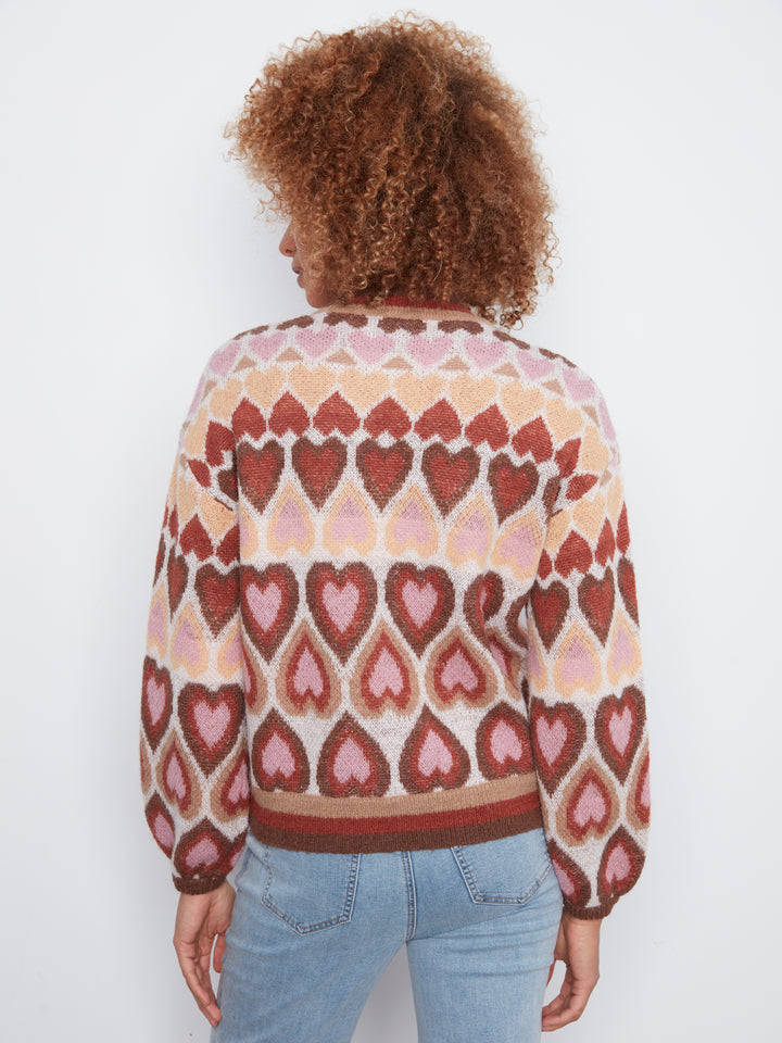 Heart Design Jacquard Mock Neck Sweater