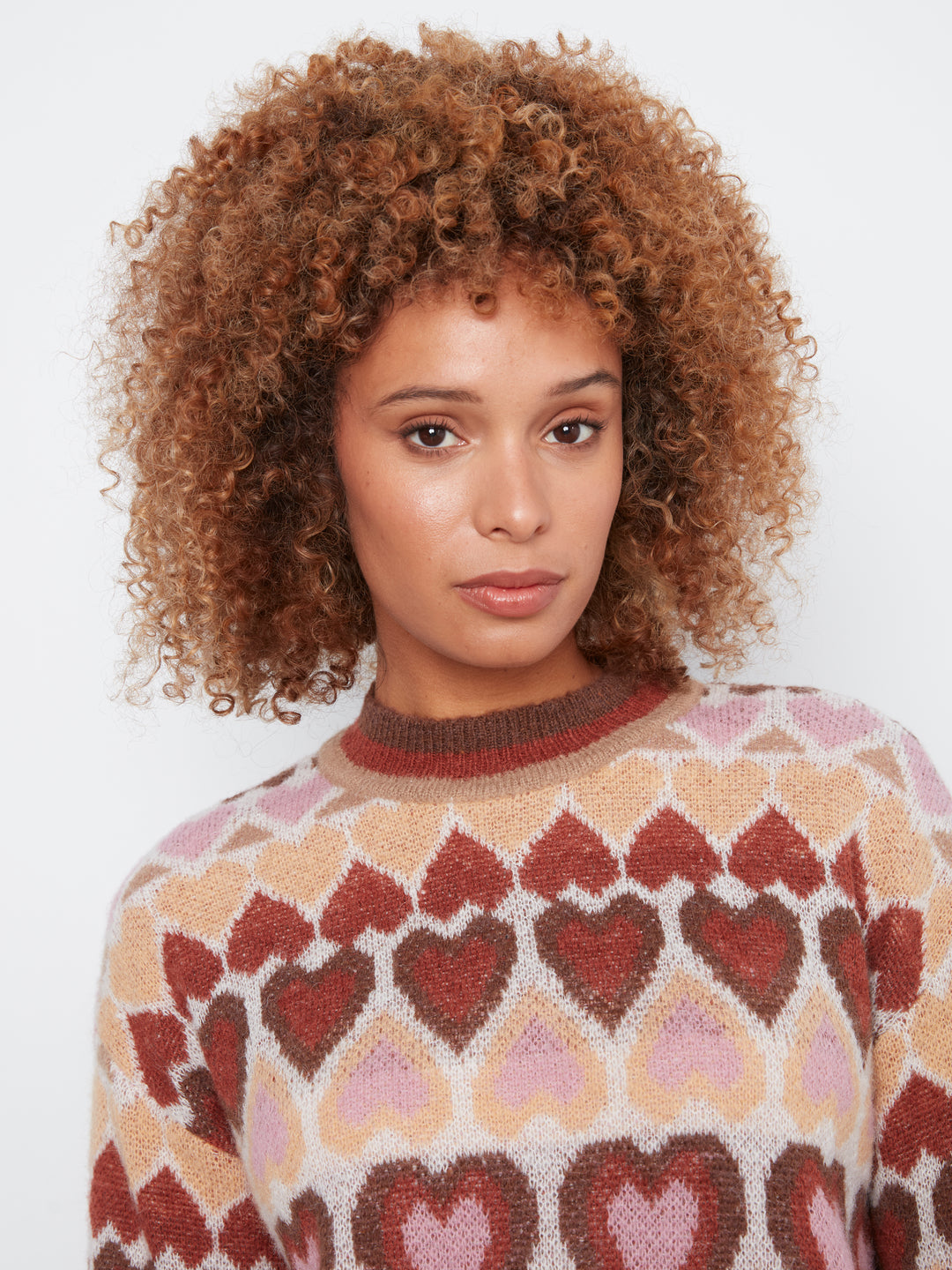 Heart Design Jacquard Mock Neck Sweater