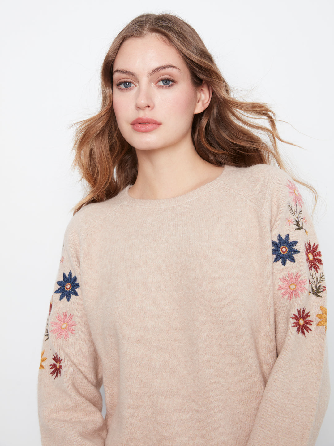 Long Sleeve Raglan Sweater w/ Embroidery