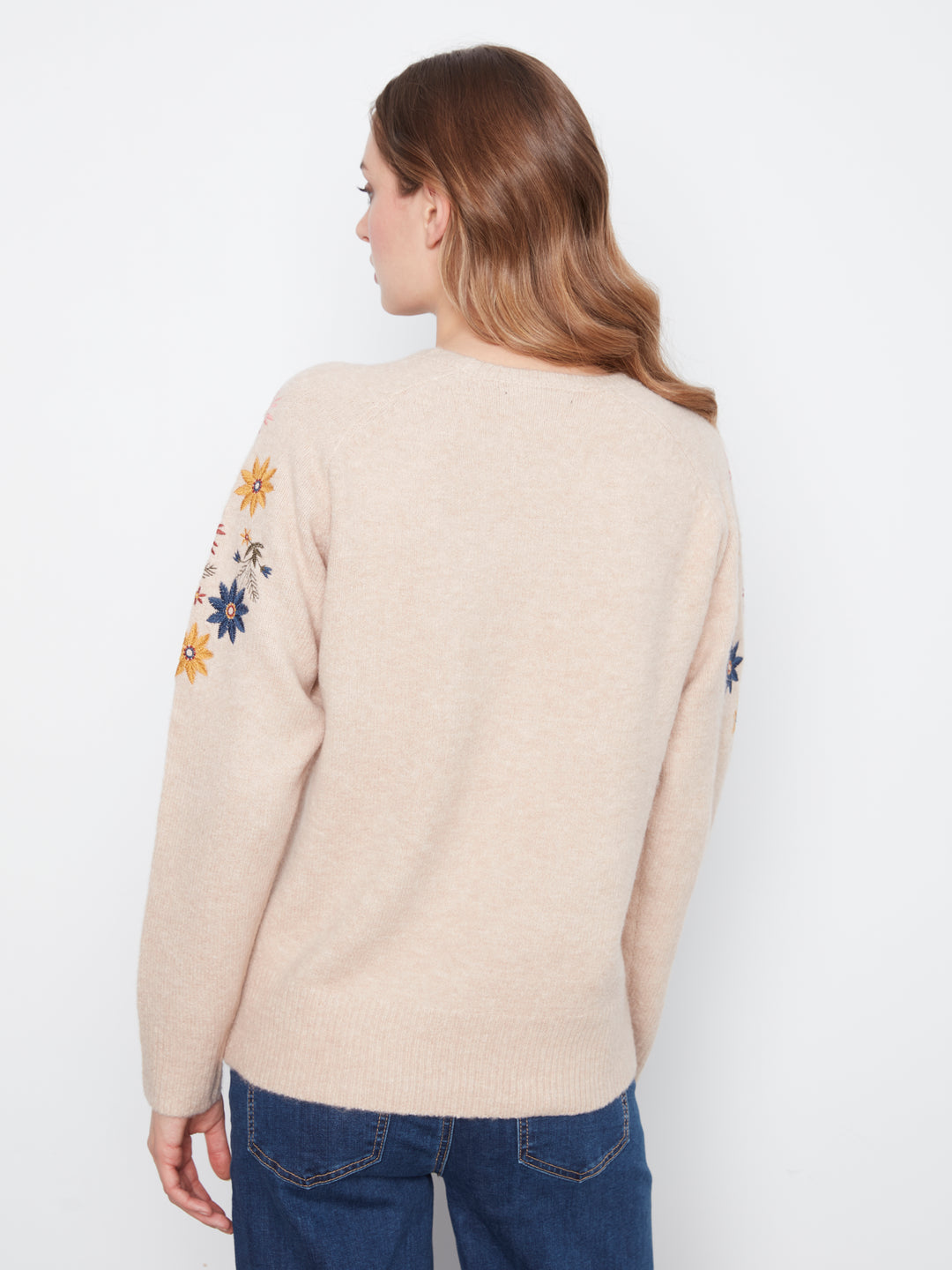 Long Sleeve Raglan Sweater w/ Embroidery