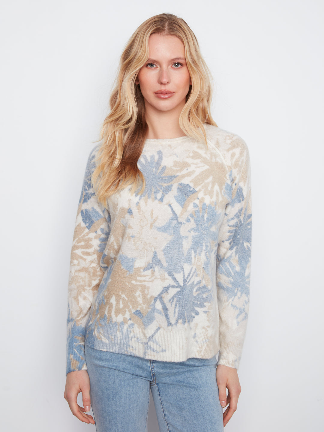 Reversible Printed Raglan Long Sleeve Crew Neck Sweater