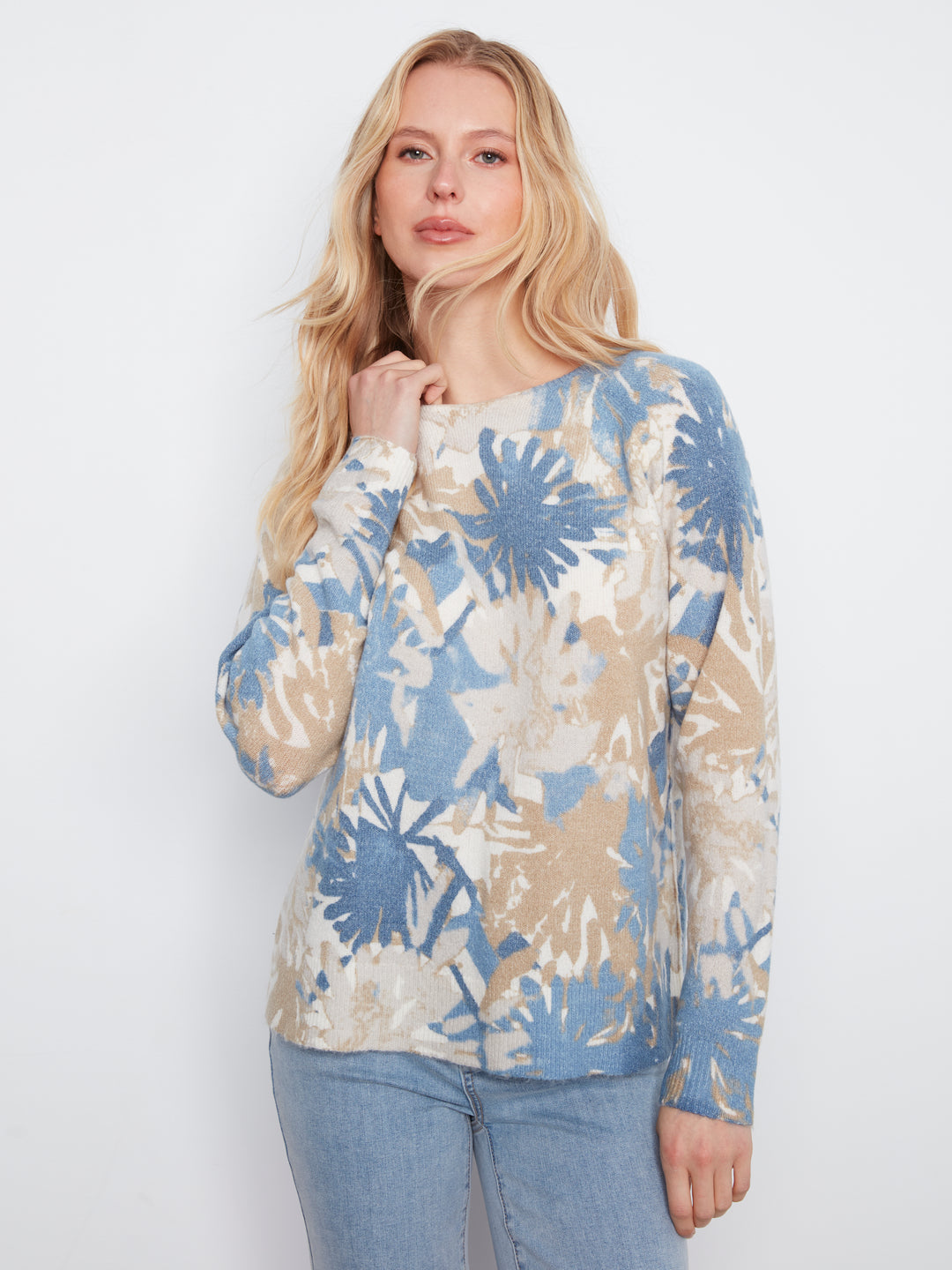 Reversible Printed Raglan Long Sleeve Crew Neck Sweater