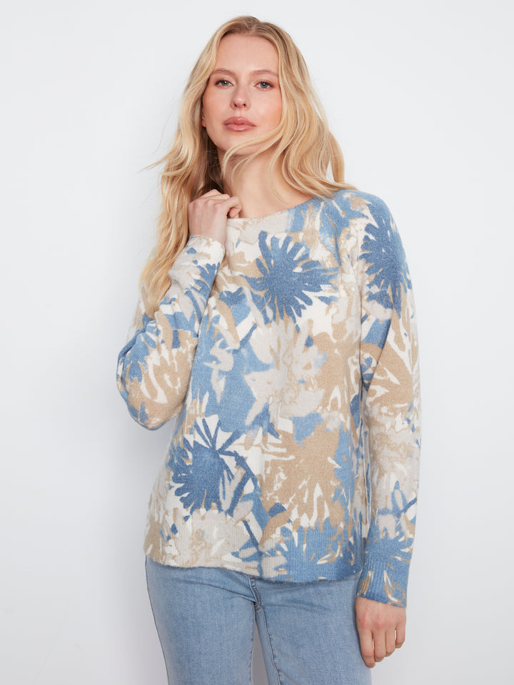 Reversible Printed Raglan Long Sleeve Crew Neck Sweater
