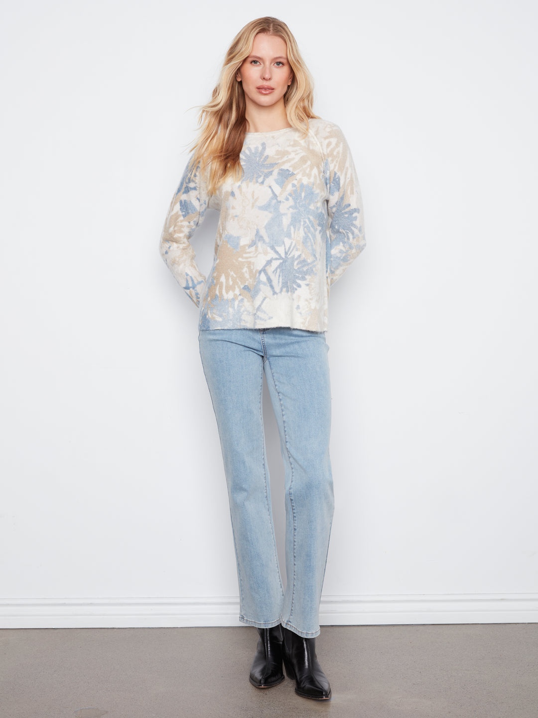 Reversible Printed Raglan Long Sleeve Crew Neck Sweater