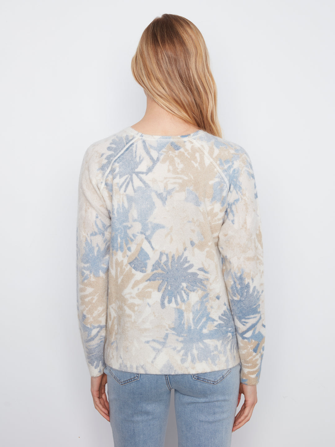 Reversible Printed Raglan Long Sleeve Crew Neck Sweater