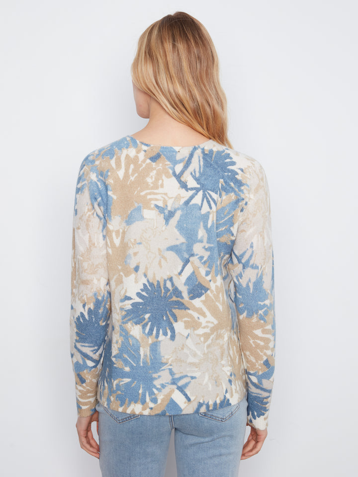 Reversible Printed Raglan Long Sleeve Crew Neck Sweater