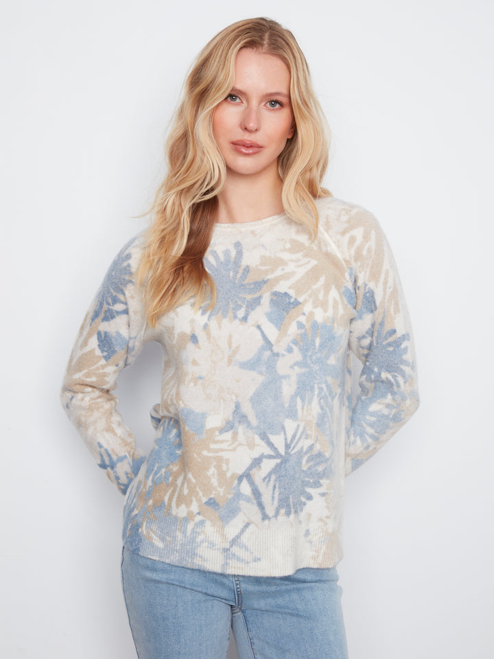 Reversible Printed Raglan Long Sleeve Crew Neck Sweater