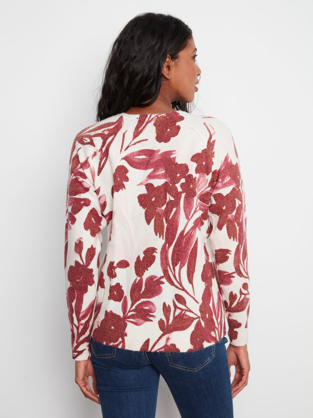 Reversible Printed Raglan Long Sleeve Crew Neck Sweater