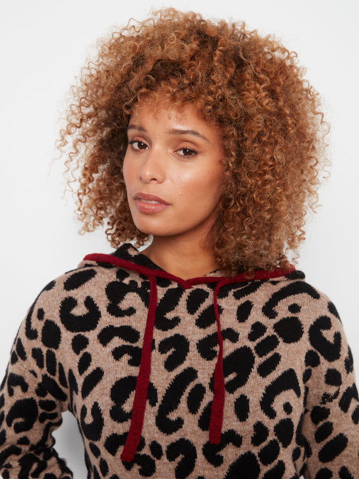 Long Sleeve Drop Shoulder Hooded Sweater In Jacquard With Contrast Trims