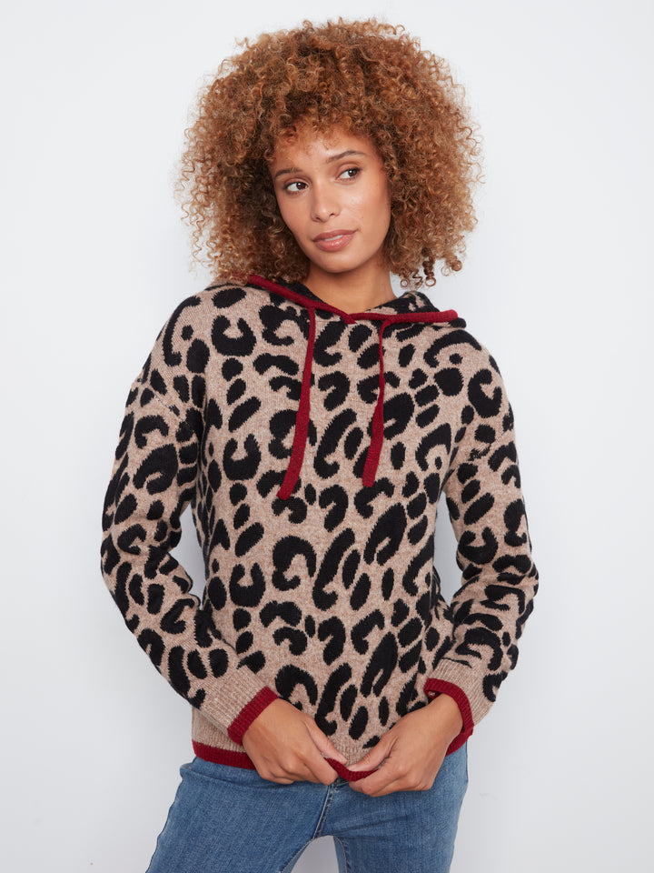 Long Sleeve Drop Shoulder Hooded Sweater In Jacquard With Contrast Trims