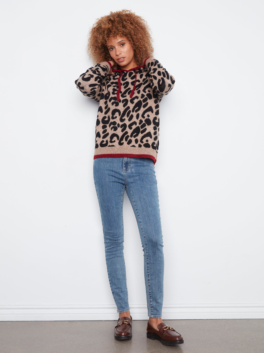 Long Sleeve Drop Shoulder Hooded Sweater In Jacquard With Contrast Trims