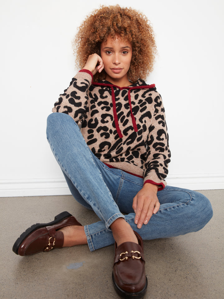 Long Sleeve Drop Shoulder Hooded Sweater In Jacquard With Contrast Trims