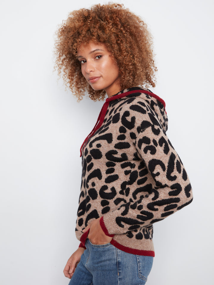Long Sleeve Drop Shoulder Hooded Sweater In Jacquard With Contrast Trims