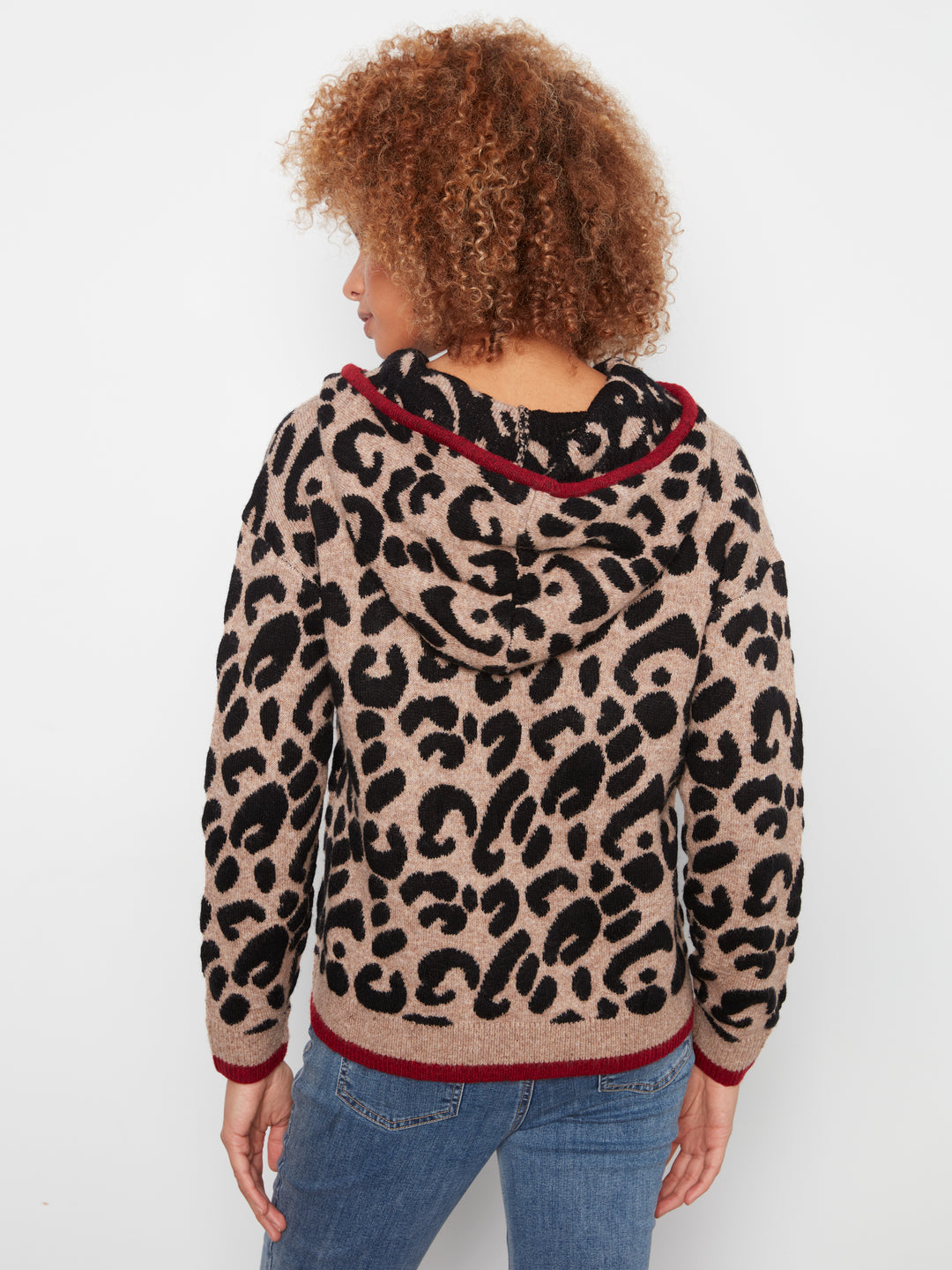 Long Sleeve Drop Shoulder Hooded Sweater In Jacquard With Contrast Trims