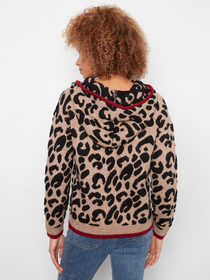 Long Sleeve Drop Shoulder Hooded Sweater In Jacquard With Contrast Trims