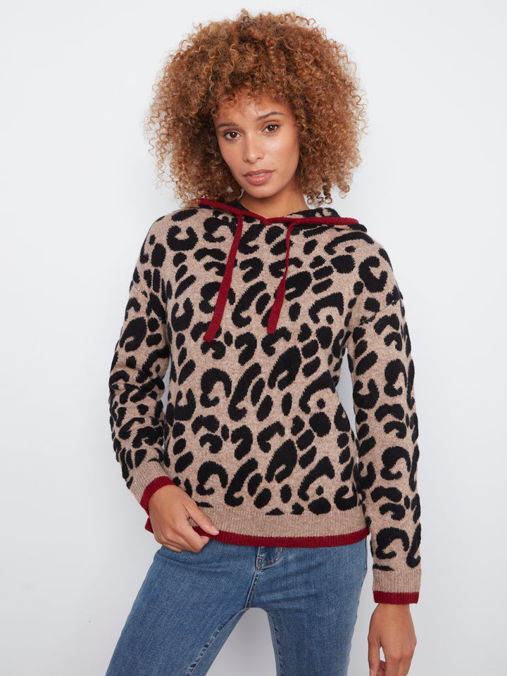 Long Sleeve Drop Shoulder Hooded Sweater In Jacquard With Contrast Trims