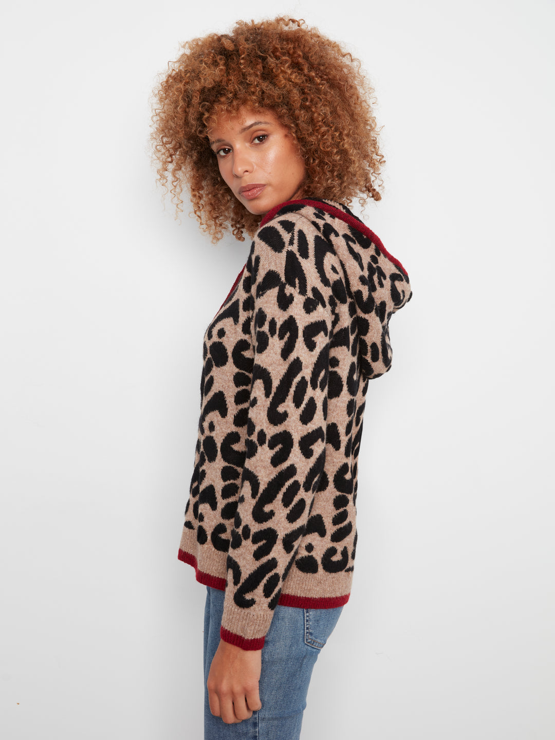 Long Sleeve Drop Shoulder Hooded Sweater In Jacquard With Contrast Trims